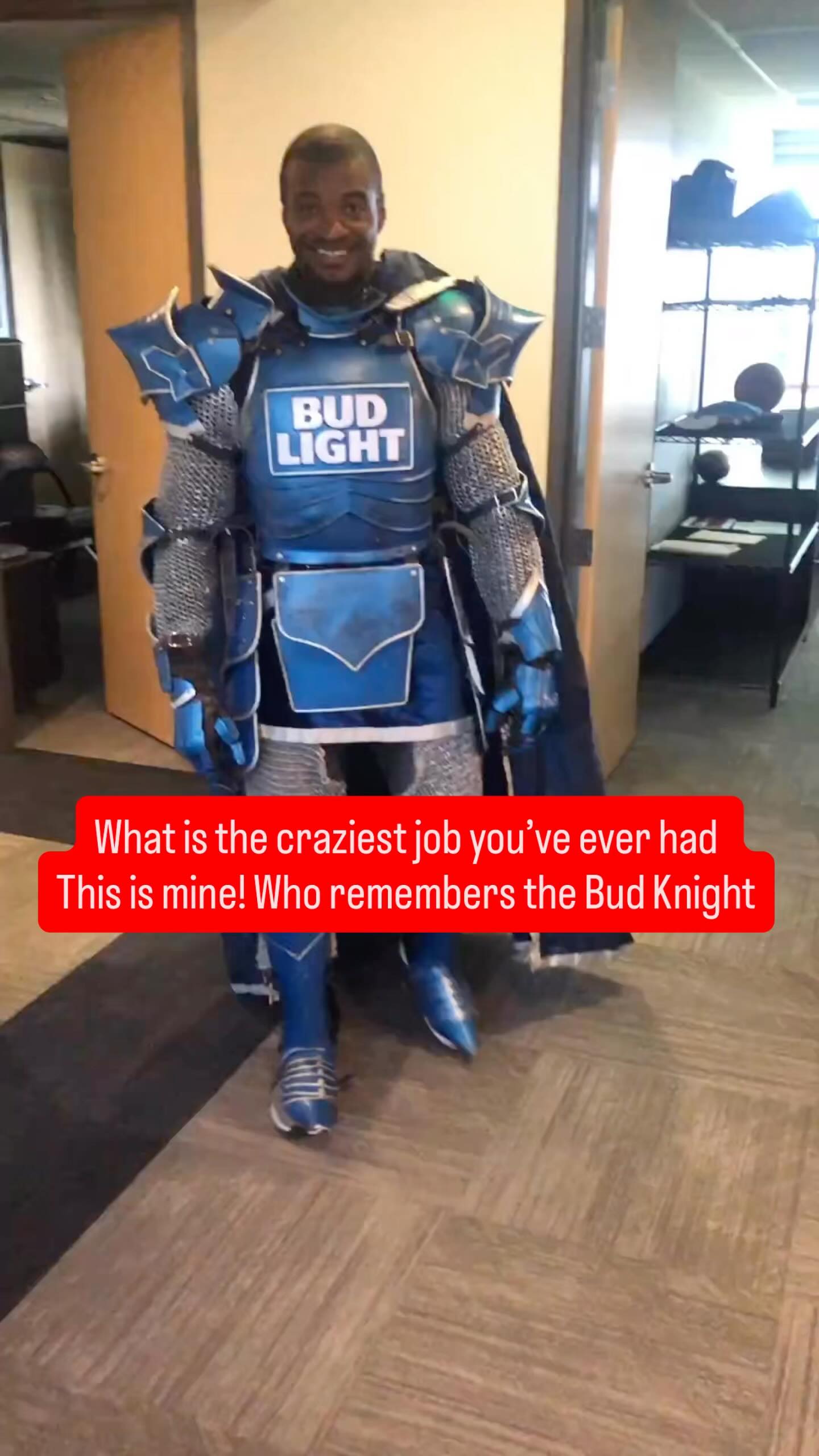 Instagram post by @trainwithquan for Bud Light. Caption reads: What is the craziest job you’ve ever had ? Mine....