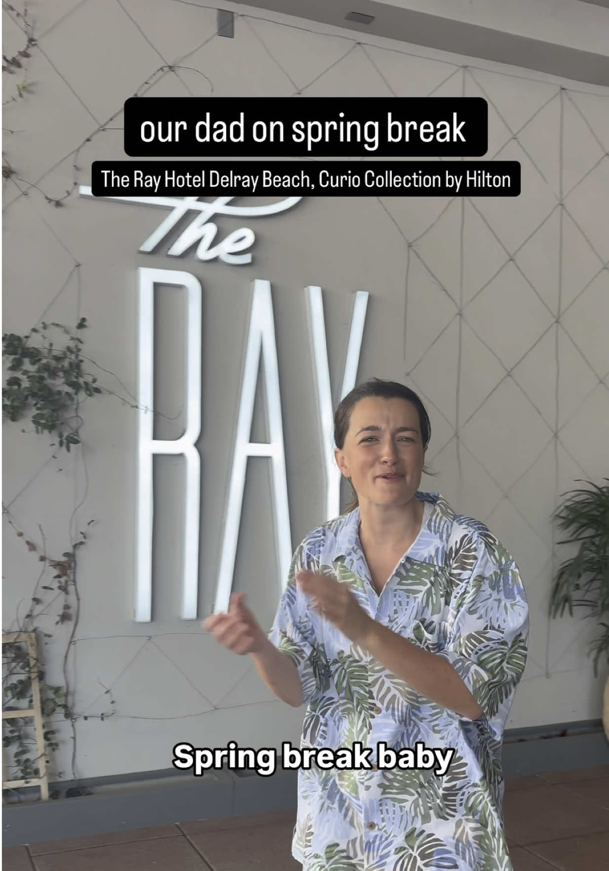 TikTok post by @maryandbri_ for Hilton. Caption reads: #HiltonPartner are all dads like this? Book your....