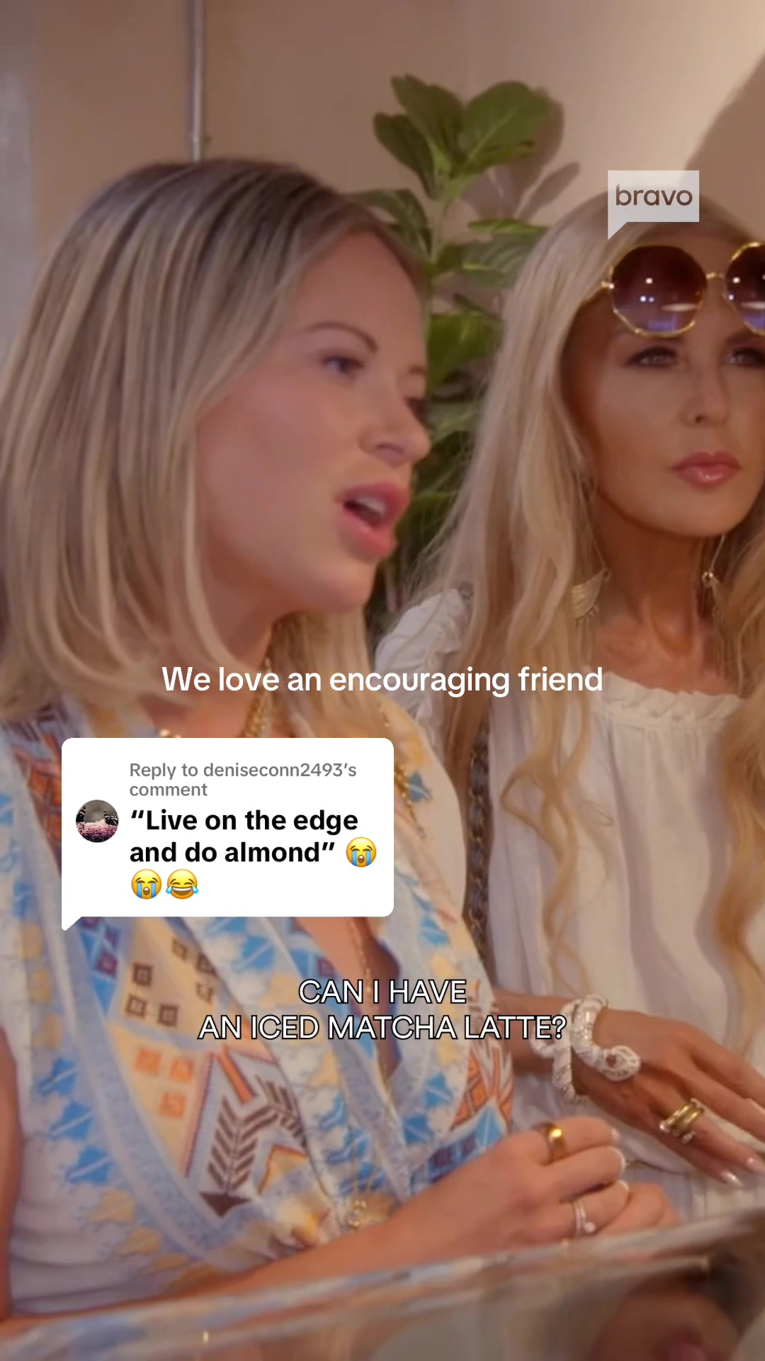 TikTok post by @bravotv for Peacock TV. Caption reads: Replying to @deniseconn2493 Friends encourage....