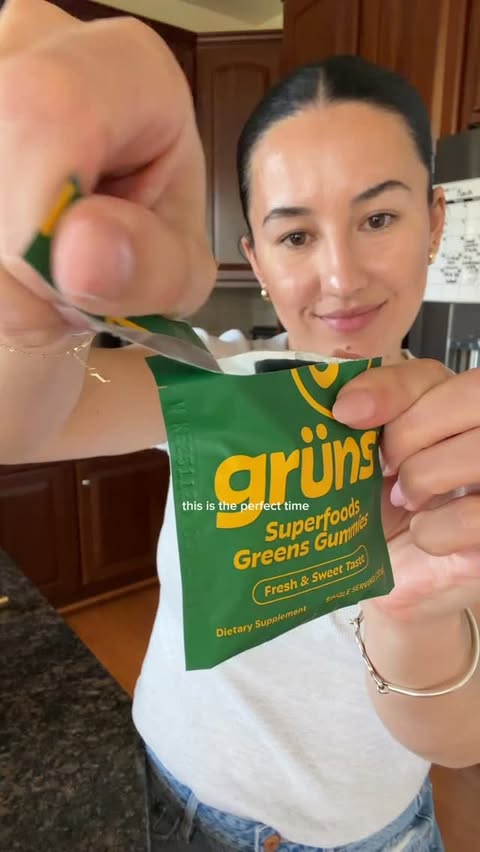 Instagram post by @inspiredwithval for Grüns. Caption reads: When I heard @grunsdaily is now available at....
