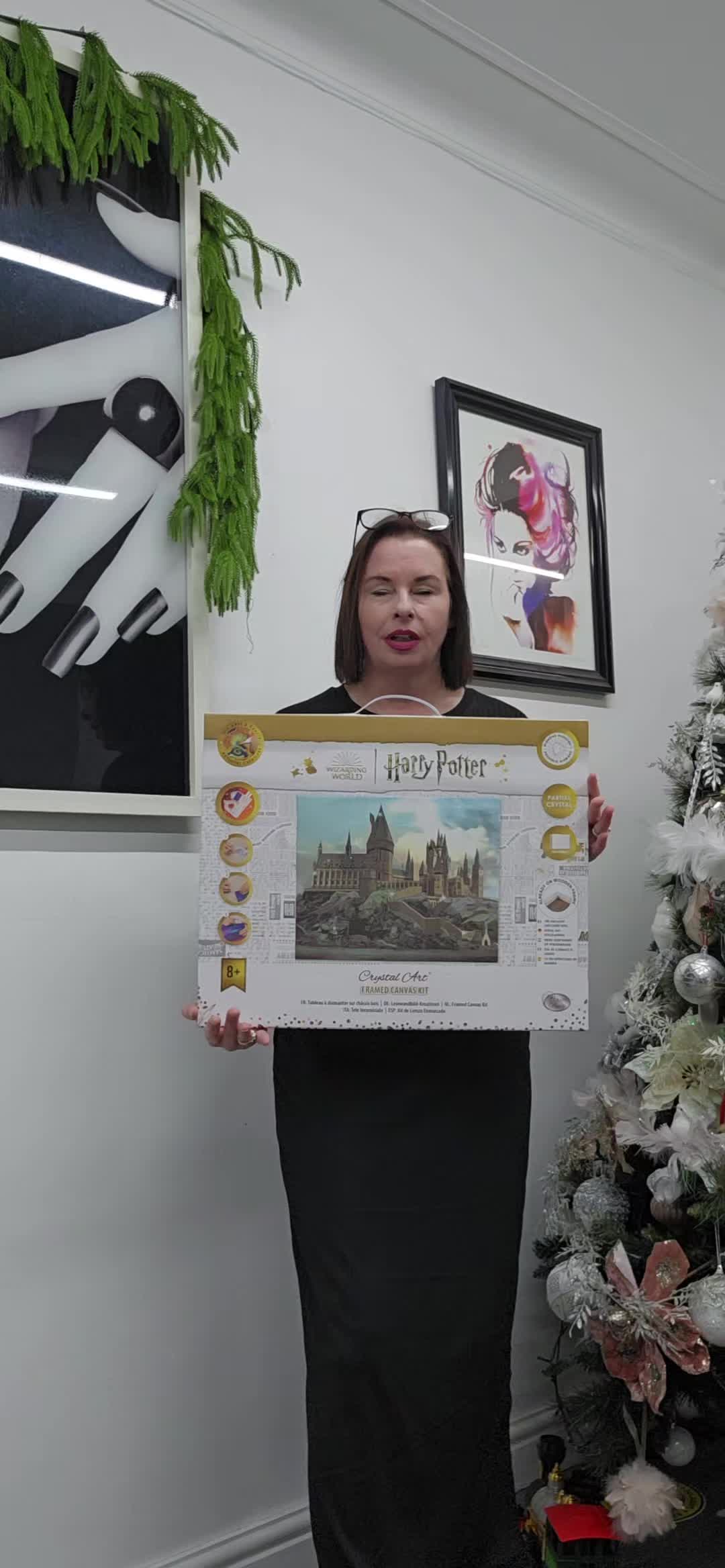 TikTok post by @emmabradshaw30 for Craft Buddy. Caption reads: harry potter hogwarts castle crystal art framed....