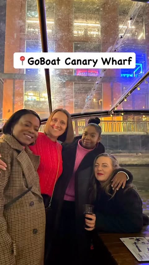 Instagram post by @whereto_london for Goboat. Caption reads: Girls night with GoBoat 🥂✨ Cosy winter pods,....