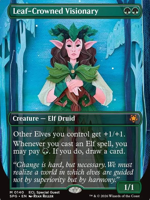 Instagram post by @ryanriller_ for Magic: The Gathering. Caption reads: Leaf-Crowned Visionary was the 2nd out of 4 cards....