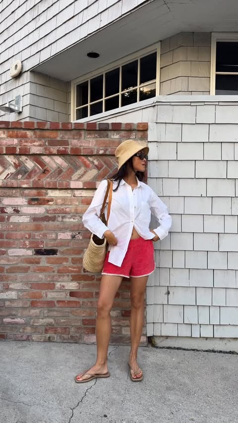 Instagram post by @theluxilook for Marine Layer. Caption reads: sunset dates in @marinelayer always! poplin button....