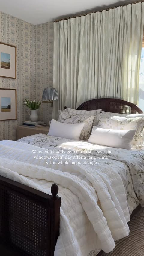 Instagram post by @homeonbroad for The Company Store. Caption reads: [...] in the perfect spring bedding from....
