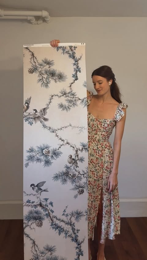 Instagram post by @daryakaras for Sandberg Wallpaper. Caption reads: [...] called the Noah Mural in Blue from....