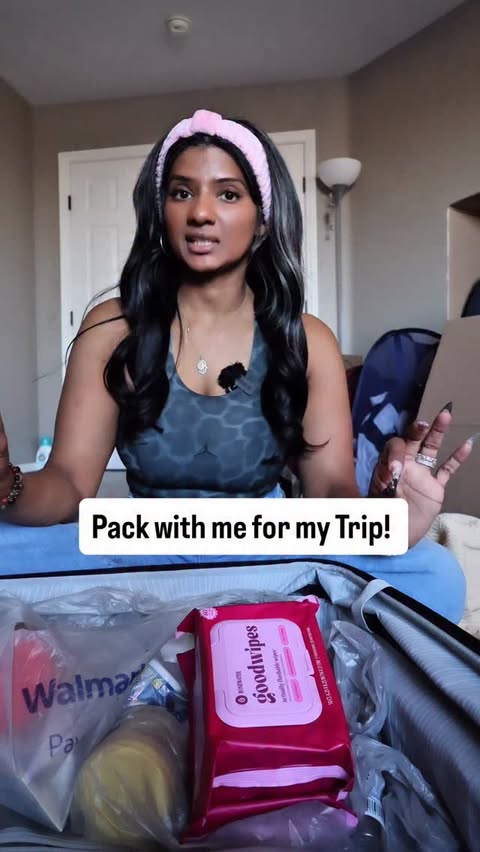 Instagram post by @mzkora for goodwipes. Caption reads: [...] is all I need. Trying not to overpack!....