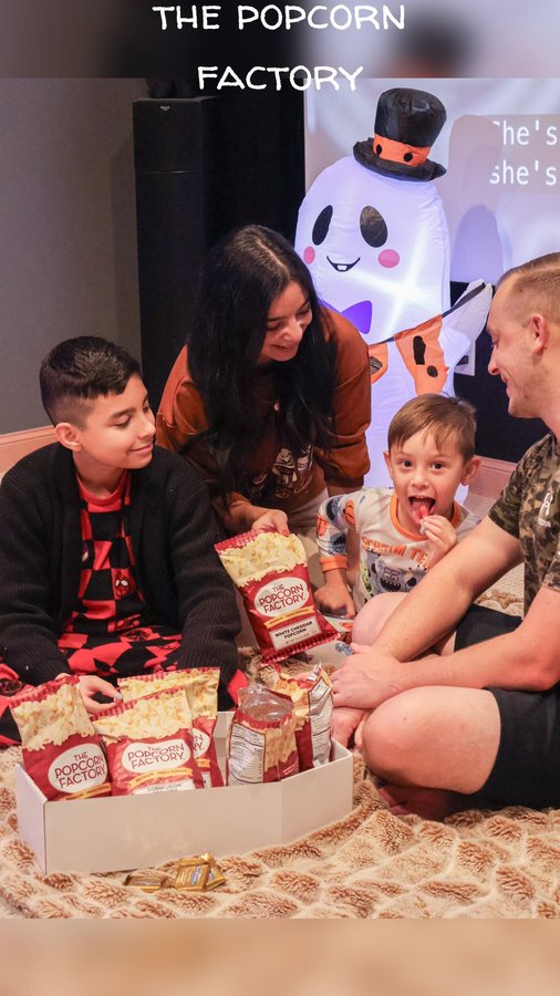 Instagram post by @thecoffeelover.mama for The Popcorn Factory. Caption reads: It’s Friday night and that only means , it’s movie....