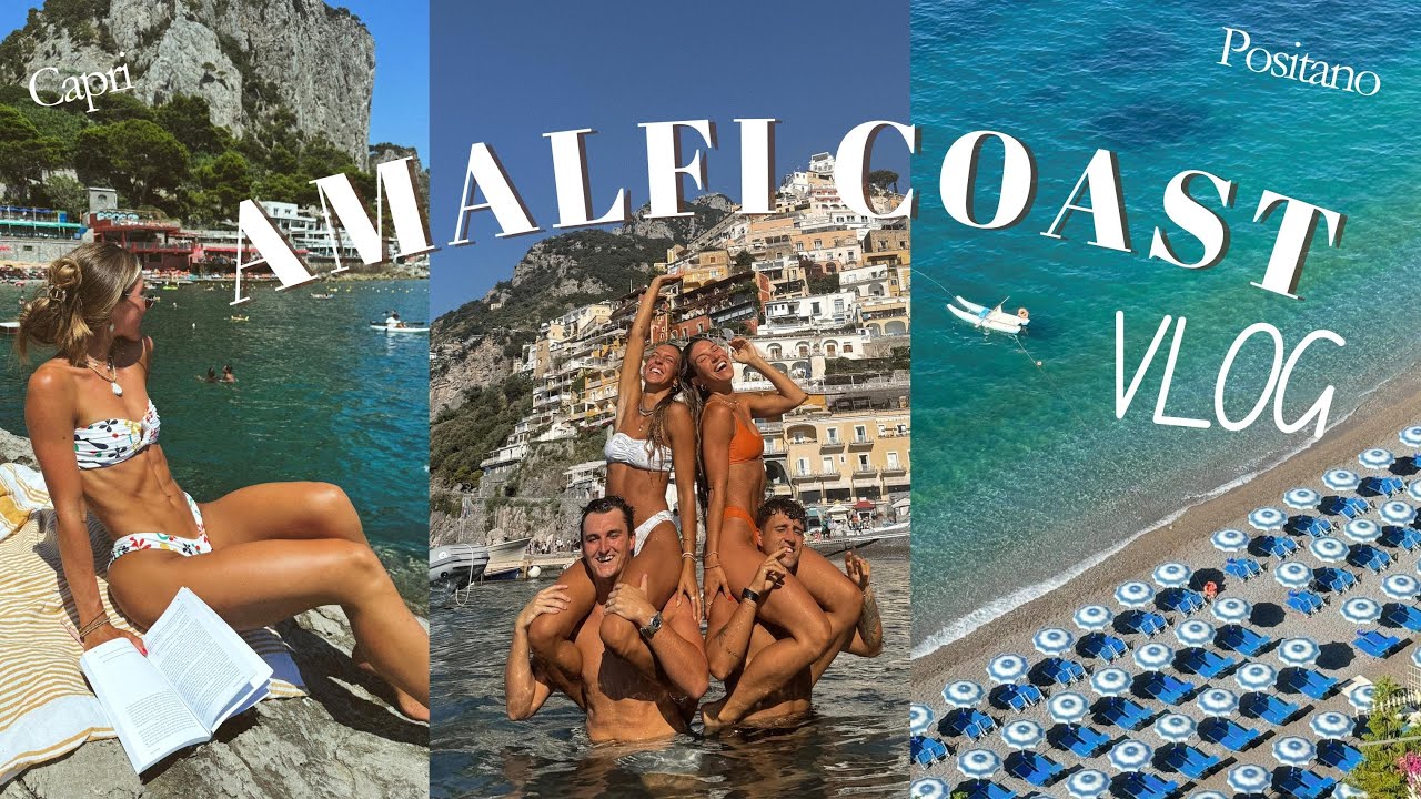 YouTube post by @brynleyjoyner for Honey Swim. Caption reads: AMALFI COAST: Positano + capri vlog.