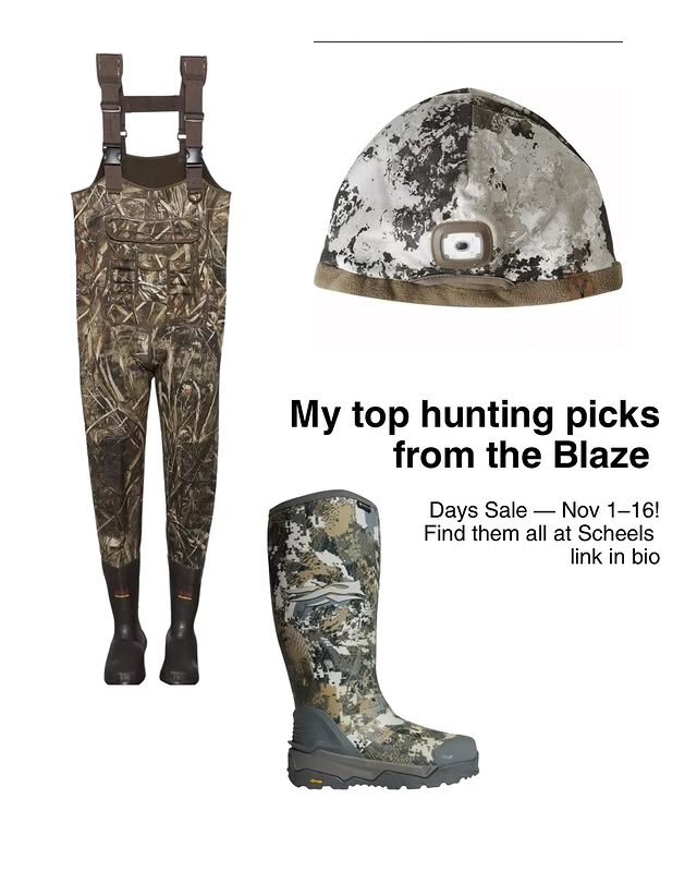 Instagram post by @sonmezlife for SCHEELS. Caption reads: 🦌 I’ve been browsing the Scheels website lately,....