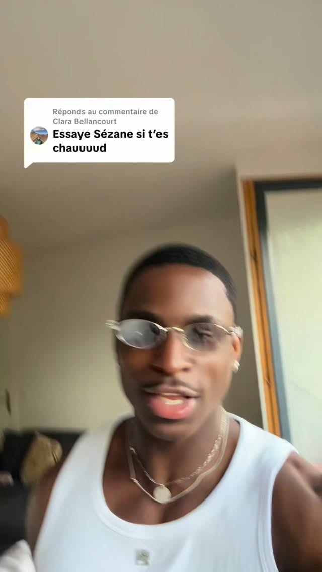 Instagram post by @m_maconga for Sezane. Caption reads: Outfit & Shopping chez @sezane 😆😎.