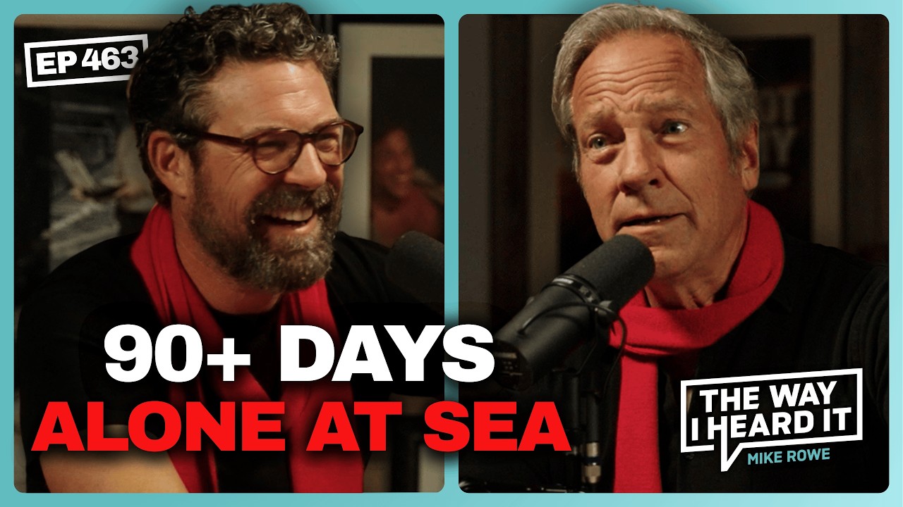 YouTube post by @therealmikerowe for Good Ranchers. Caption reads: He Kayaked ALONE Across the Pacific & Atlantic....