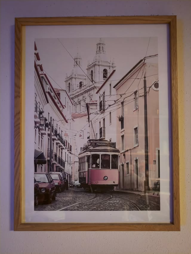Instagram post by @frannola for Poster Store. Caption reads: Pink Tram Poster On @posterstore Hey! You can use....