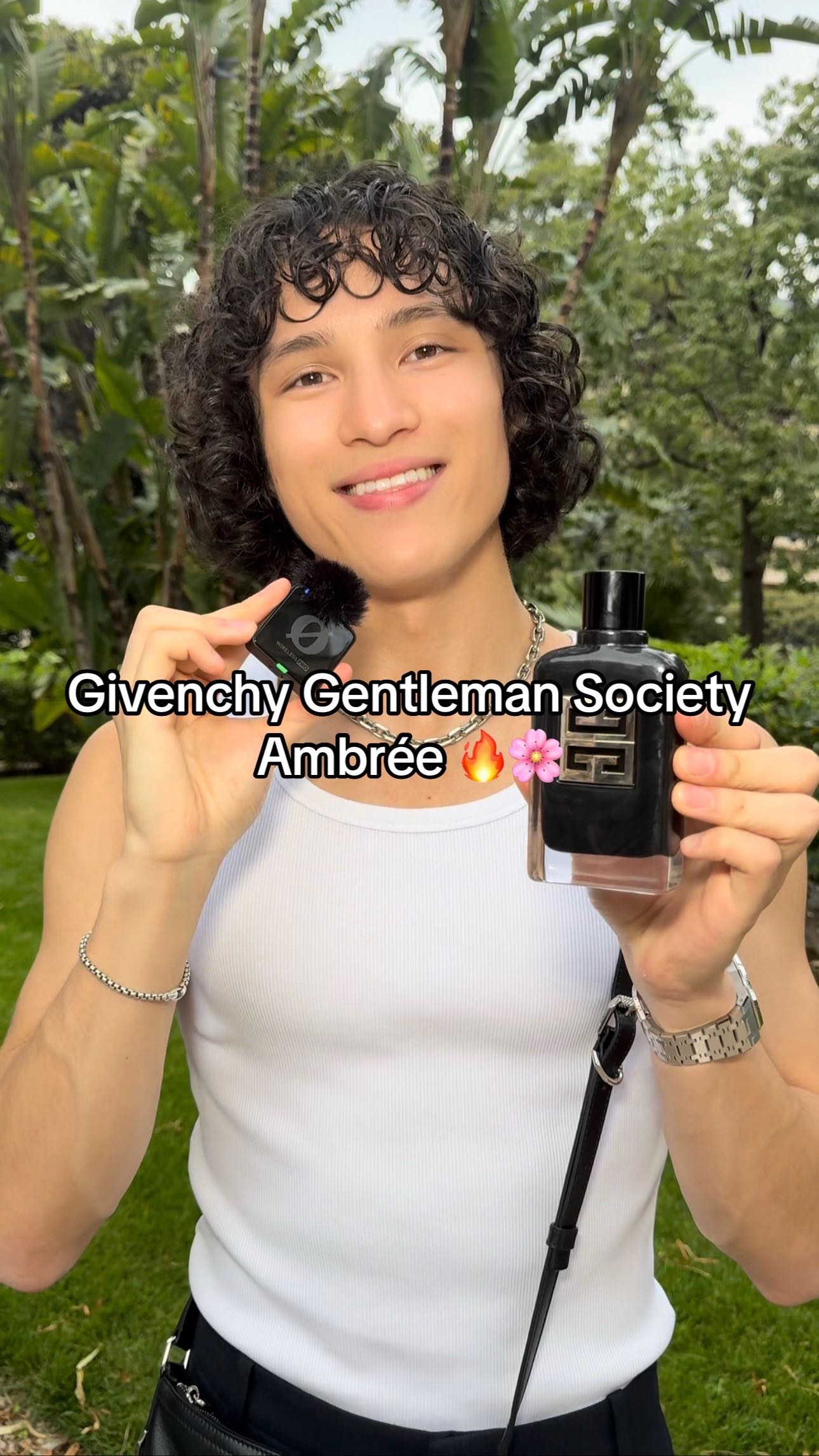 Instagram post by @thenoelthomas for Givenchy Beauty. Caption reads: Givenchy Gentleman Society Ambrée is a COMPLIMENT....