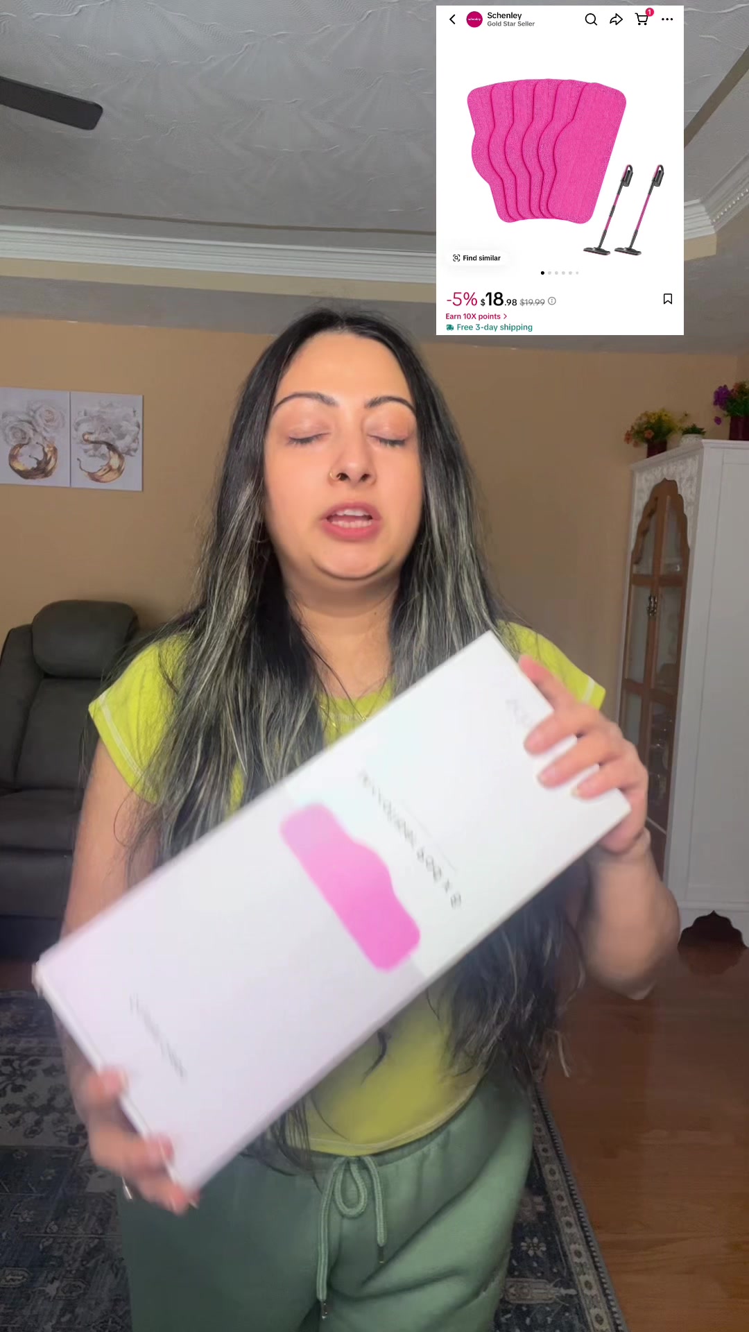 TikTok post by @queenofmyking368 for Schenley. Caption reads: @schenley #microfiberpads #steamcleaner [...].
