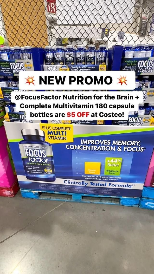 Instagram post by an influencer for Focus Factor. Caption reads: 💥 NEW PROMO 💥 @FocusFactor Nutrition for the....