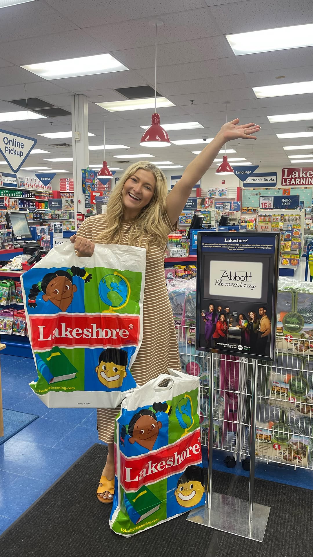 Instagram post by @misskindinkindergarten for Lakeshore Learning. Caption reads: TEACHERS ‼️🤩
@lakeshorelearning + @abbottelemabc....