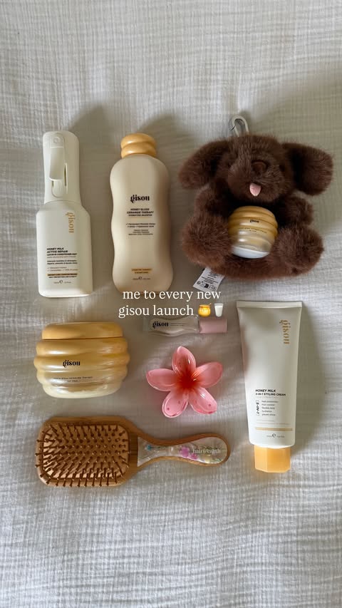 Instagram post by an influencer for Gisou. Caption reads: the new @gisou honey milk active repair [...].