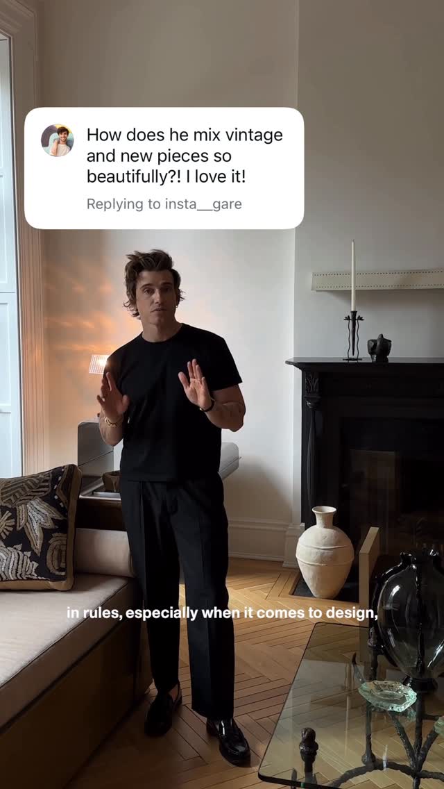 Instagram post by @jeremiahbrent for Crate and Barrel. Caption reads: Embracing the old, curating the new. Link in bio....