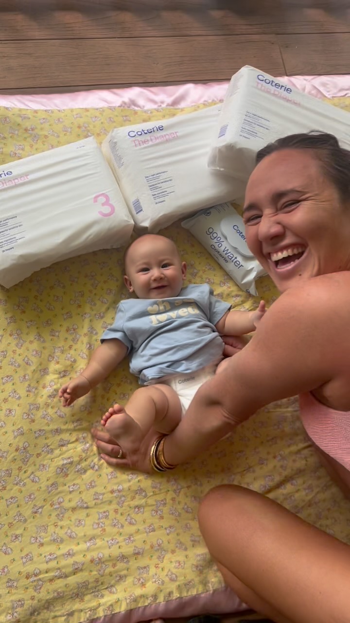 Instagram post by @rissmoore10 for Coterie. Caption reads: As a new mom, getting a box of @coterie diapers....