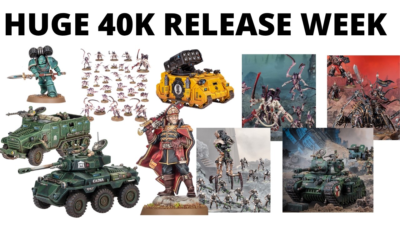 YouTube post by @auspextactics for ELEGOO. Caption reads: BIG Warhammer 40K Release Week - Battleforces,....