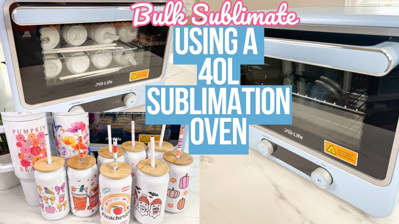 YouTube post by @KaylasCricutCreations for TeckWrapcraft. Caption reads: SUBLIMATE BULK TUMBLERS QUICKLY WITH THE NEW PYD....