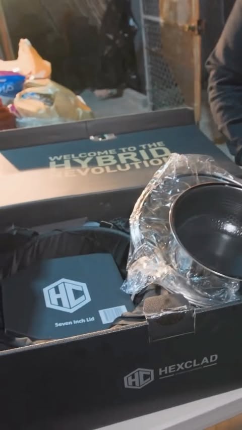 Instagram post by @juixxe for HexClad. Caption reads: Free hotdogs with a side of surprises for the....