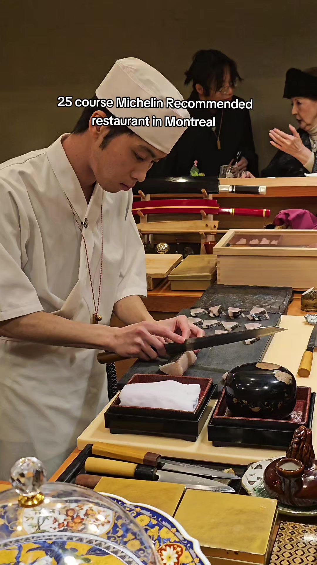 TikTok post by @evanvanyamtl for Michelin. Caption reads: [...] at @Sushi Okeya Kyujiro  . It's a @Michelin ....