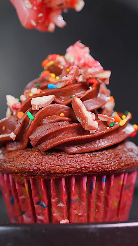 Instagram post by @colin.wingerter_ for Tru Fru. Caption reads: Chocolate @trufru Stuffed Cupcakes 🧁 [...].