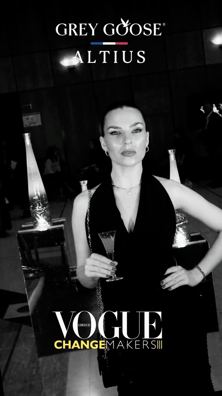 Instagram post by @officialvalenti for Grey Goose. Caption reads: Vogue Greece | International Change Makers 🍸....