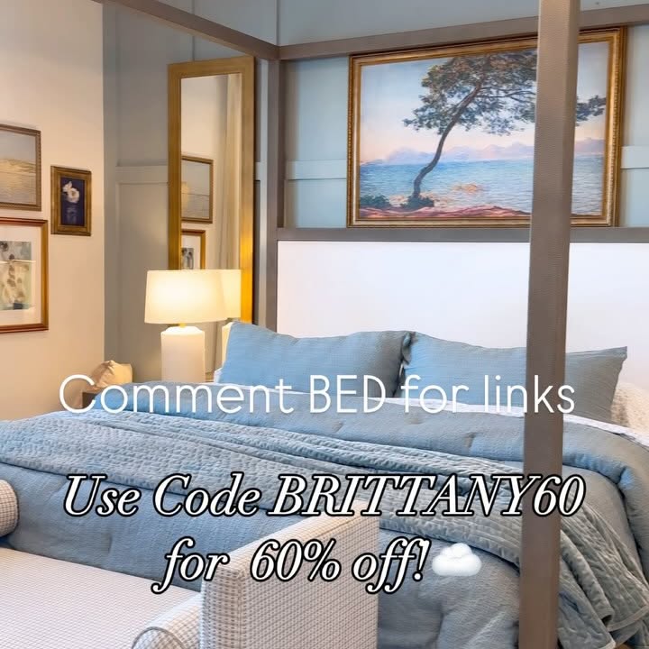 Instagram post by @the_brittany_edit for Linens & Hutch. Caption reads: Use Code BRITTANY60 for 60% off! ☁️
Comment BED....