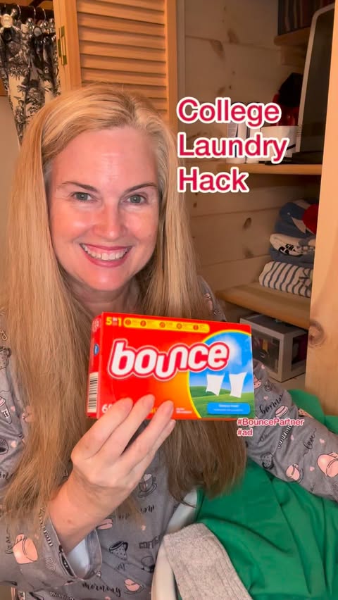 Instagram post by @yogathroughmenopause for Bounce. Caption reads: #BouncePartner #ad Sending a kid off to college?....