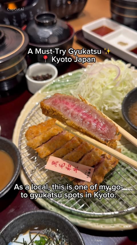Instagram post by @koyamas_travel10 for Gyukatsu Kyoto Katsugyu. Caption reads: [...] Save this spot for your trip. 📍GYUKATSU....