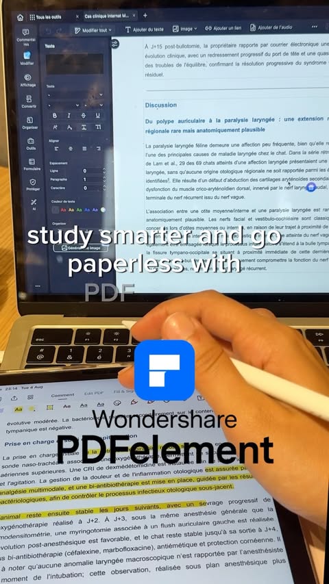Instagram post by @a.vetstudent for Wondershare PDFelement. Caption reads: [...] 🔗 PDFelement — link in my bio....