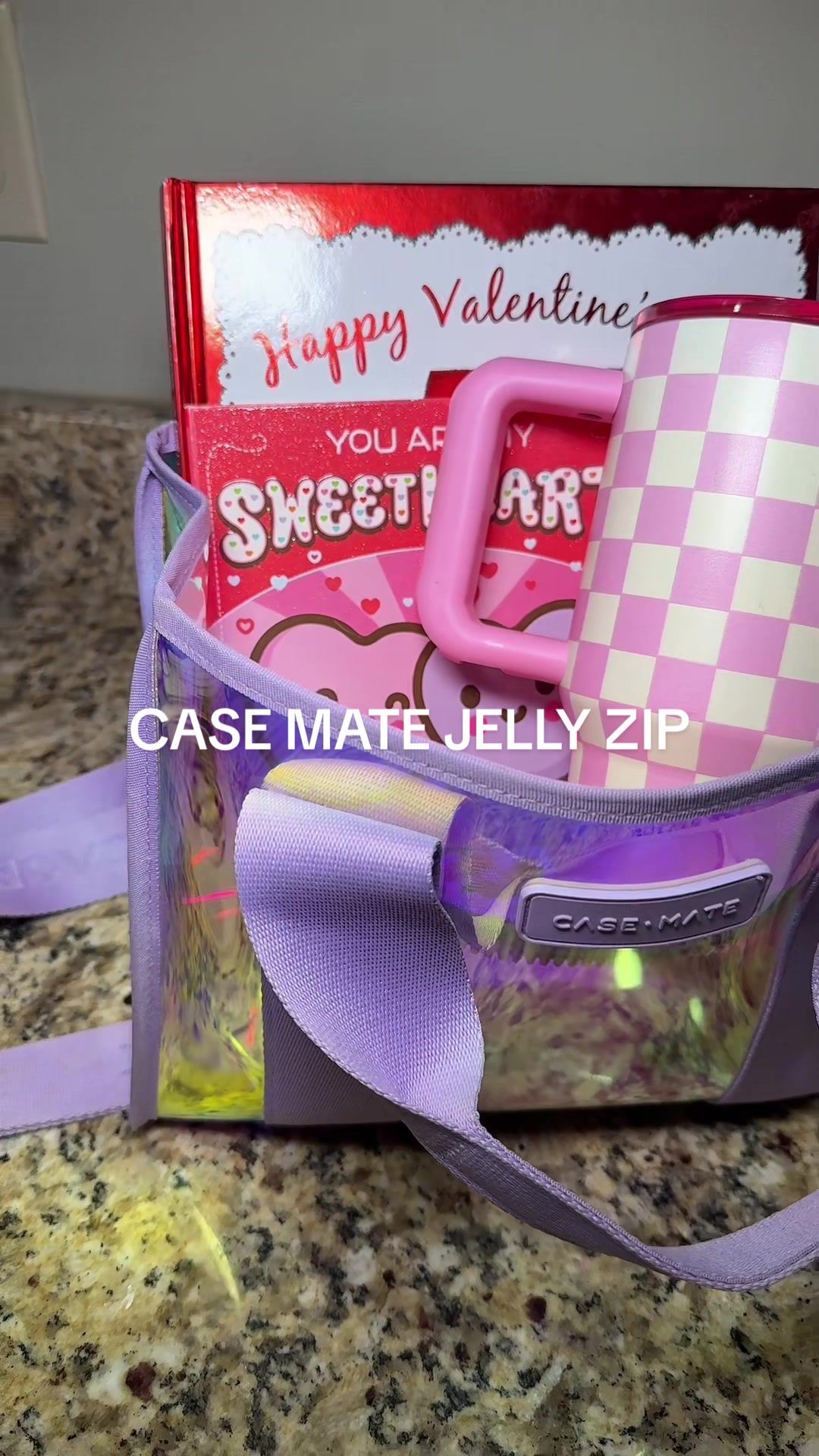 TikTok post by @thehannaco for Case-Mate. Caption reads: @Case-Mate jelly zip tote is the perfect size for....