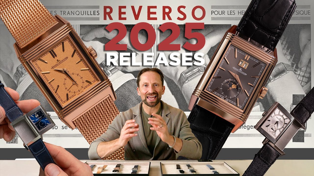 YouTube post by @Timeandtidewatches for Jaeger-LeCoultre. Caption reads: Jaeger-LeCoultre goes all-in on Reverso at Watches....