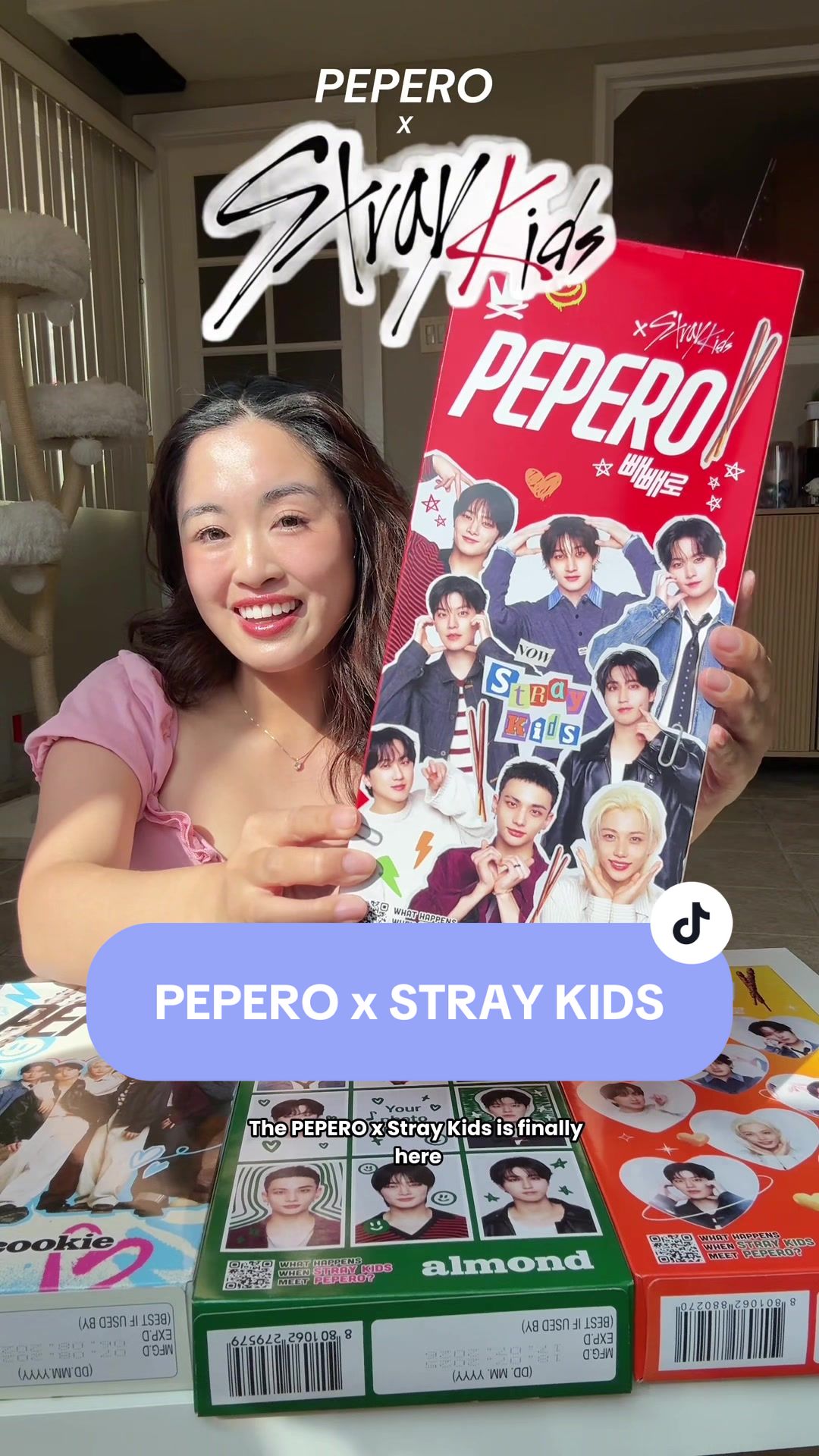 TikTok post by @natashaangeliquen for Stray Kids. Caption reads: Pepero x Stray Kids came just in time before....