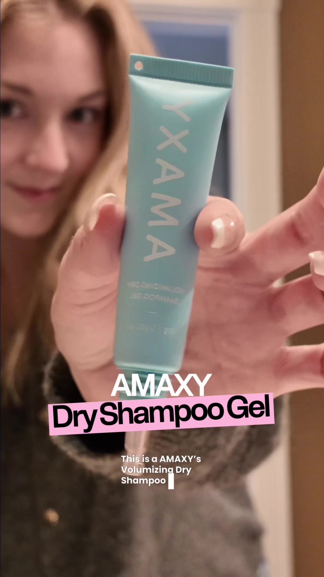 TikTok post by @emily.alico for Amaxy Beauty. Caption reads: [...] grab yours today! @AMAXY Haircares....