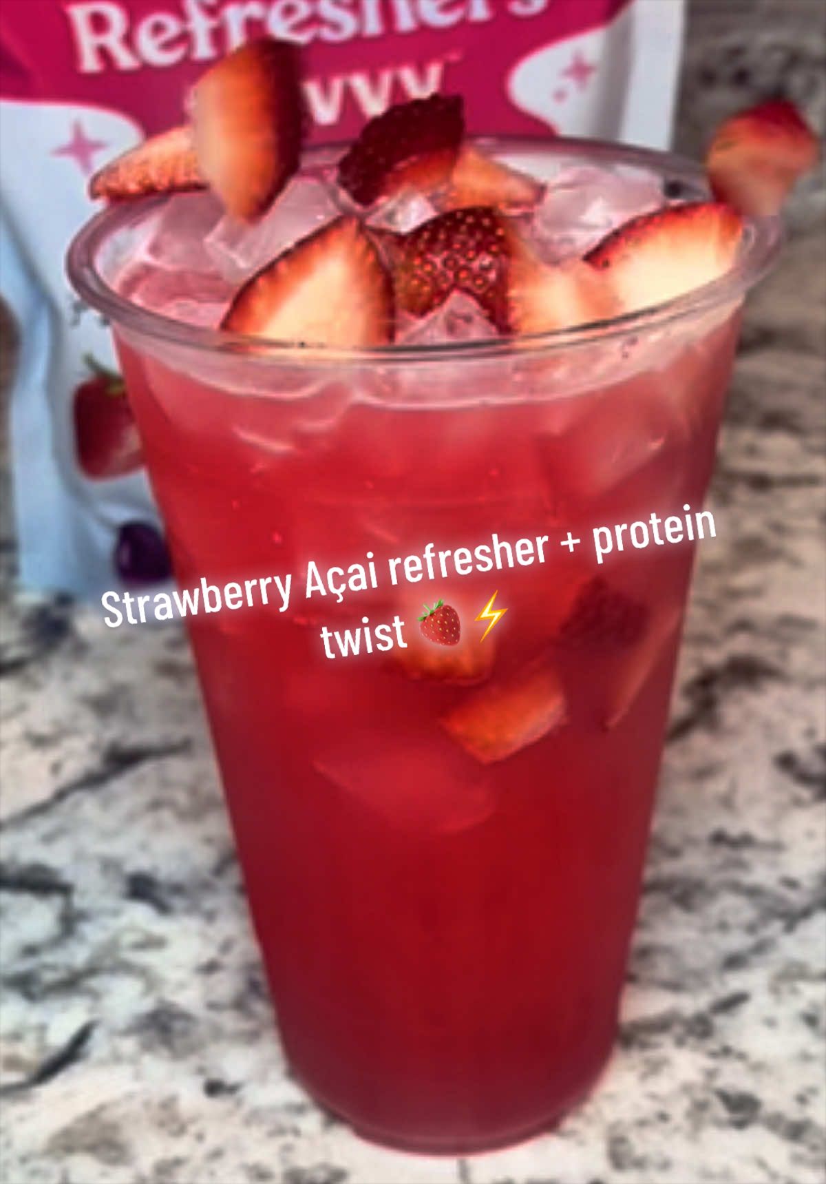 TikTok post by @ginanursemom for Javy Coffee. Caption reads: Strawberry açai refresher vibes at home 🍓✨ this....