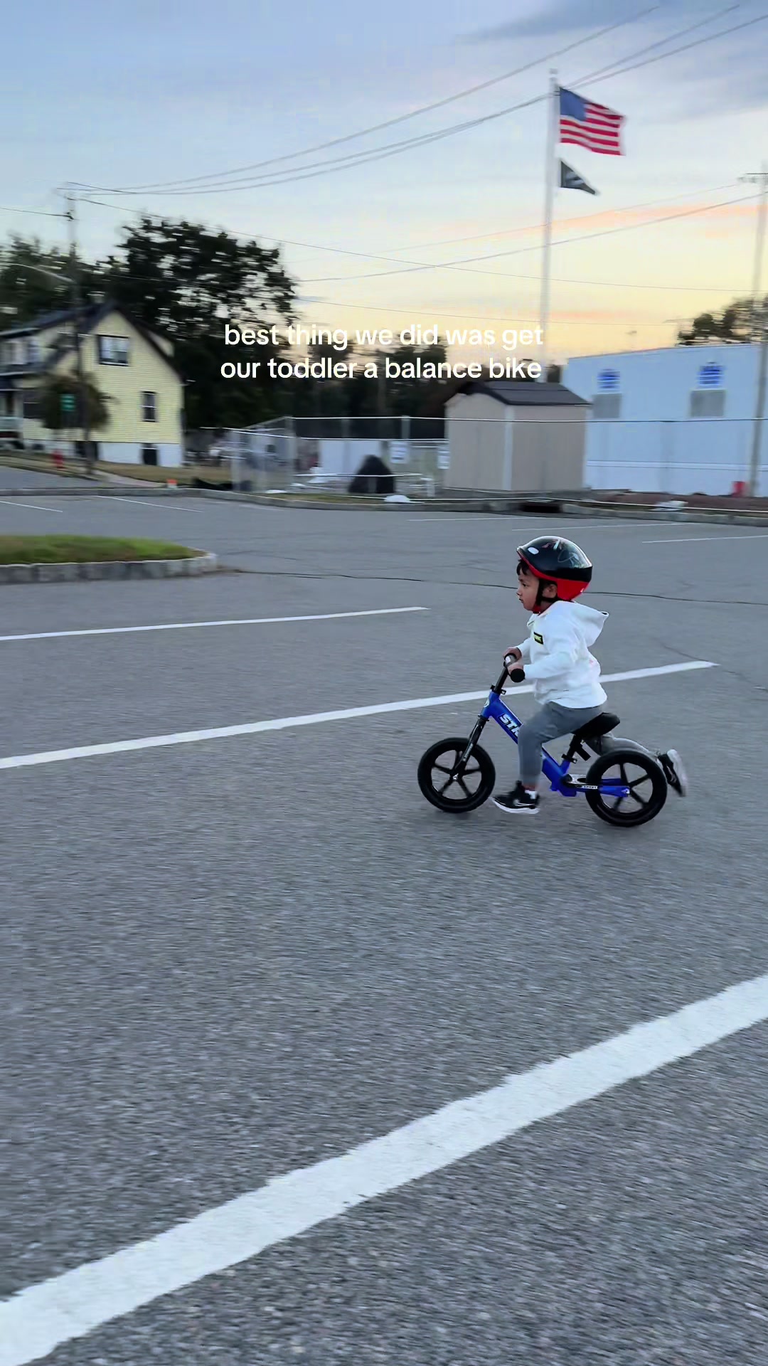 TikTok post by @chelamar_ for Strider Bikes. Caption reads: @Strider Bikes balance bikes are the way to go!....