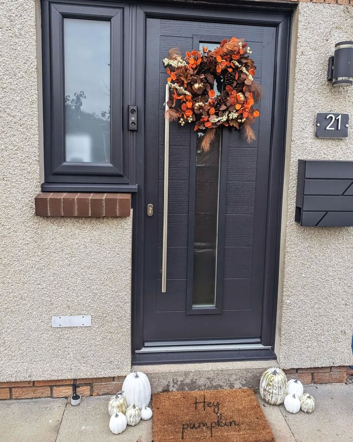 Instagram post by @firsthome_21_ for Artsy Mats. Caption reads: [...] our autumn doormat 🎃 kindly gifted by....