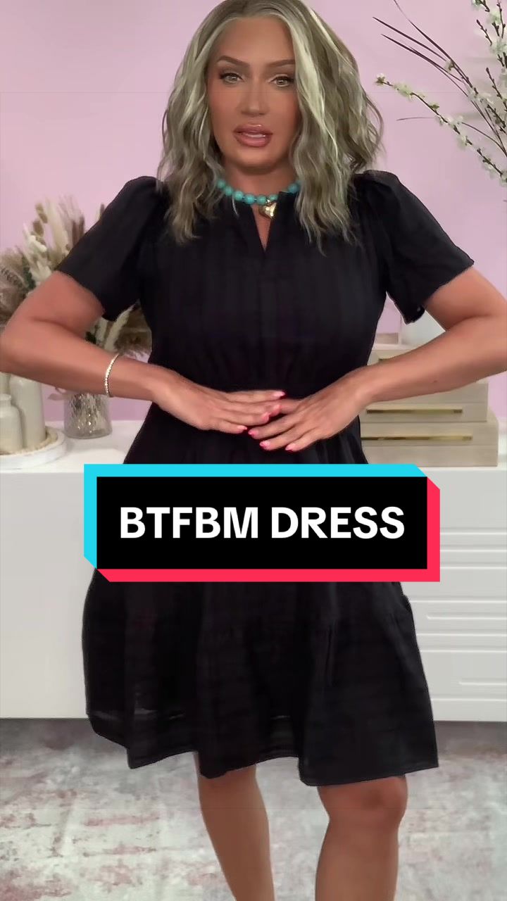 TikTok post by @sophiareneboutique for BTFBM. Caption reads: @btfbm_us lightweight v neck elastic waist dress....