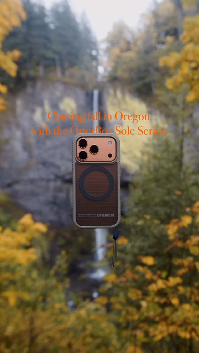 Instagram post by @rodtrvn for OtterBox. Caption reads: Chasing falls and fall conditions in Oregon. Out....
