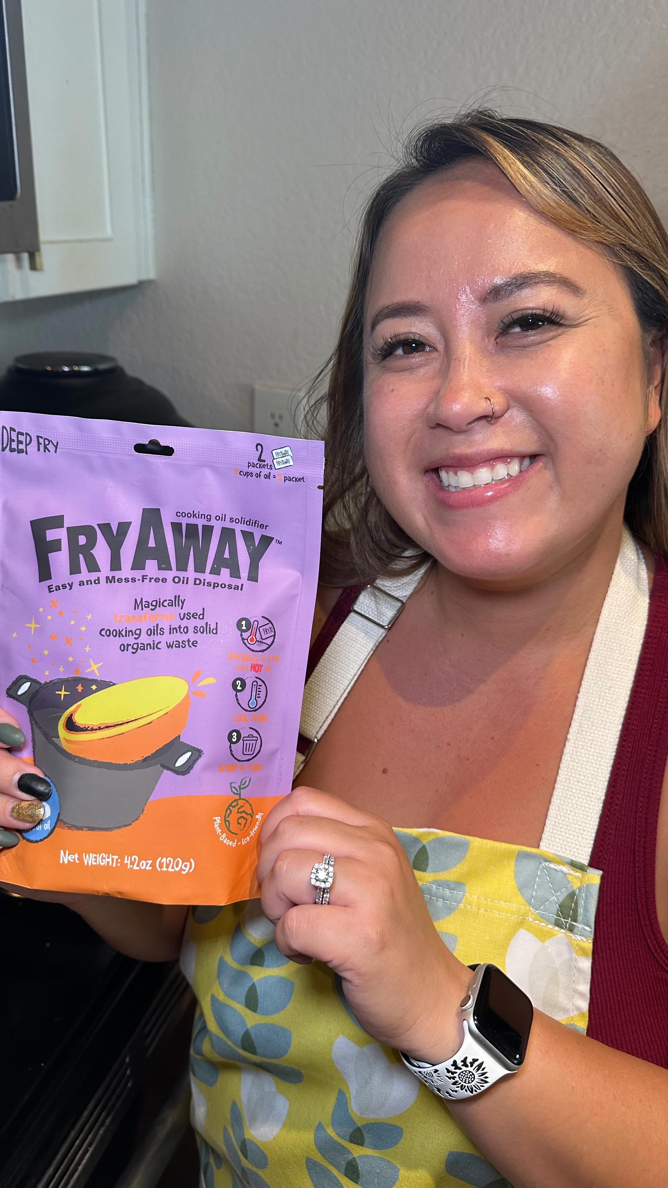 Instagram post by @adventurewithhongie for FryAway. Caption reads: FryAway accidentally printed thousands of their....