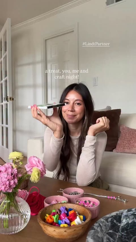Instagram post by @debtrette for Lindt. Caption reads: [...] Paired my favorite way to stay in with....