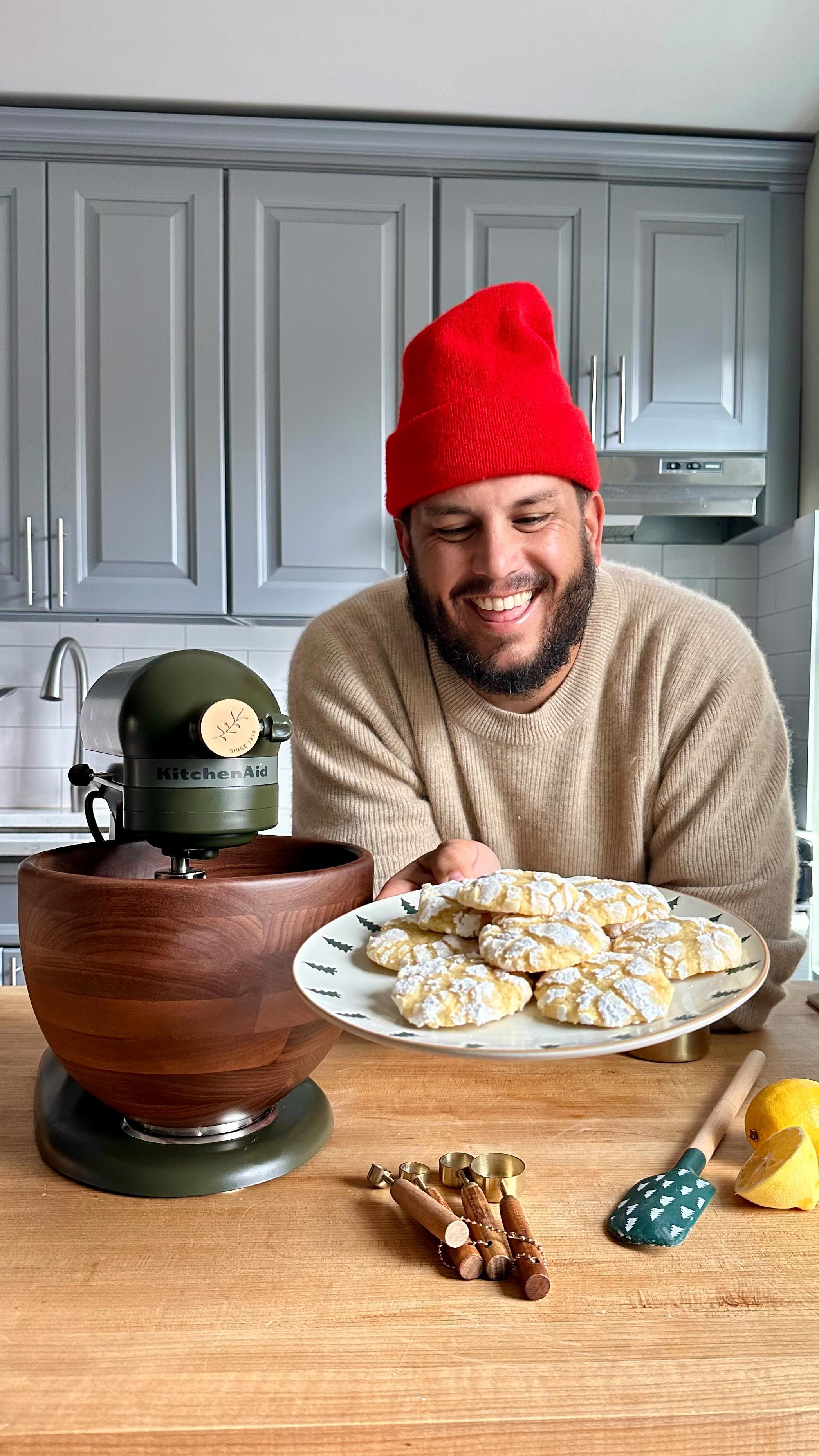 Instagram post by @grossypelosi for Crate and Barrel. Caption reads: My annual holiday cookie party is coming!! Every....