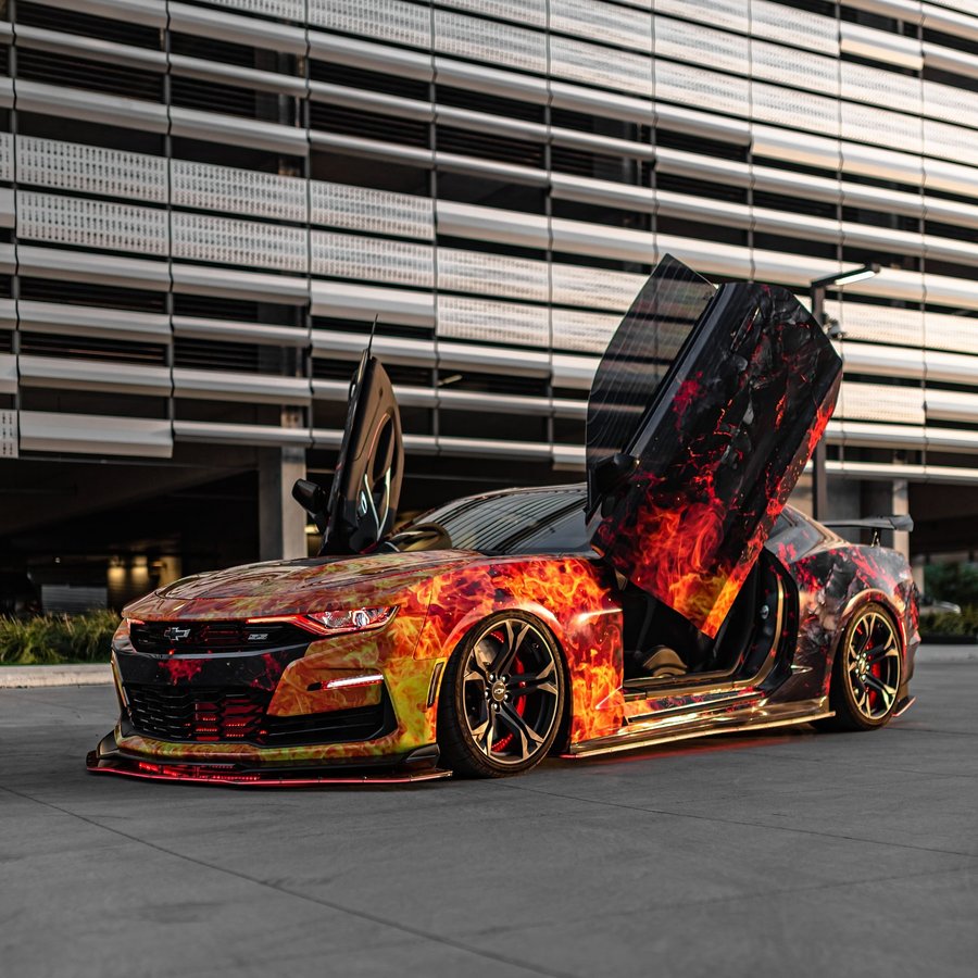 Instagram post by @1ss_fireball for Vertical Doors Inc. Caption reads: Hashtags 2022 Camaro SS 1LE •••••••••••••••••••••....