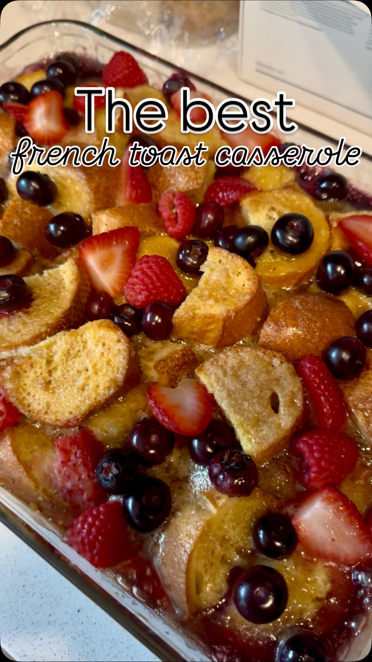 Instagram post by @asekyb for Happy Egg. Caption reads: The best French toast casserole recipe around!!....