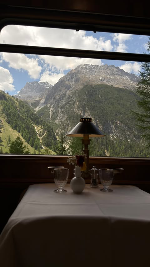 Instagram post by @therailvoyage for Switzerland Tourism. Caption reads: Found a secret vintage train in Switzerland.. this....