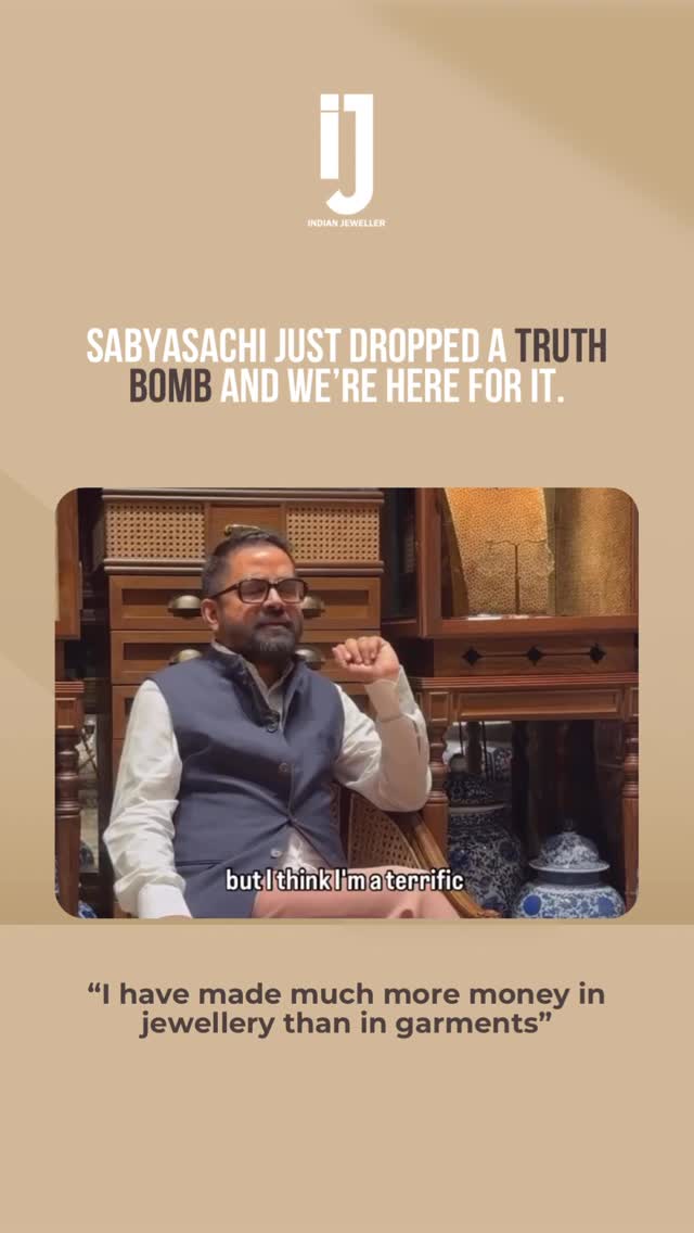 Instagram post by @indian_jeweller for Sabyasachi. Caption reads: I’ve made more money in jewellery than in....